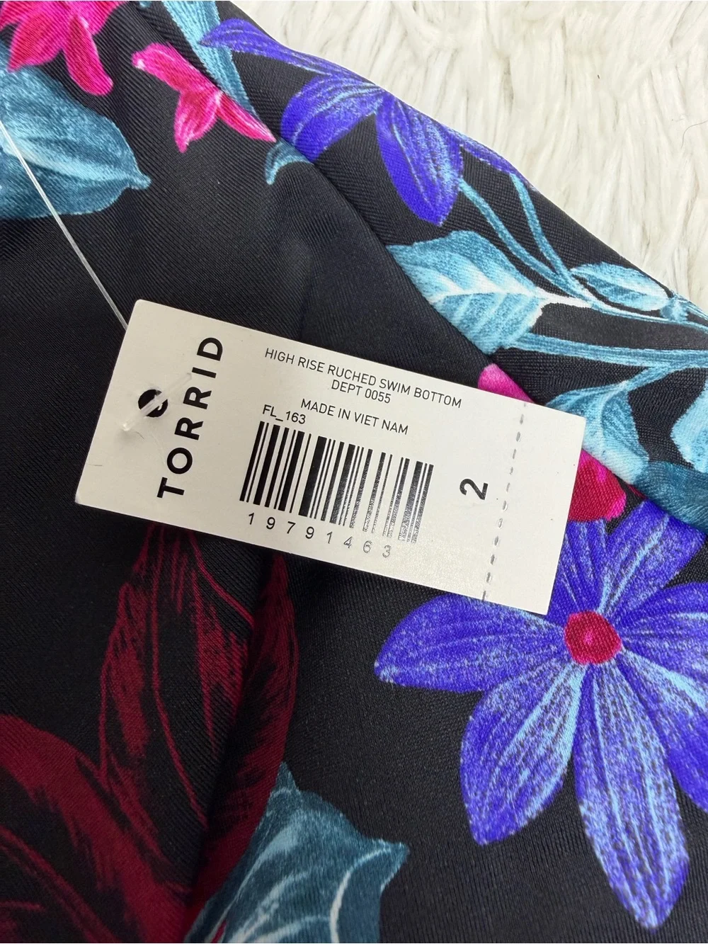 TORRID / black pink blue floral high rise ruched swim bottoms / 2X NWT